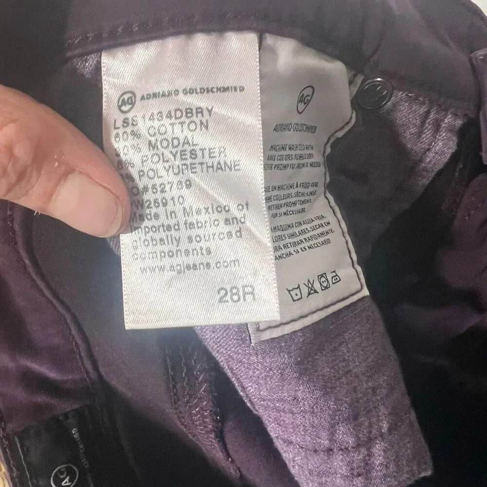 AG Prima Cigarette Jeans Purple Soft Sz 28R